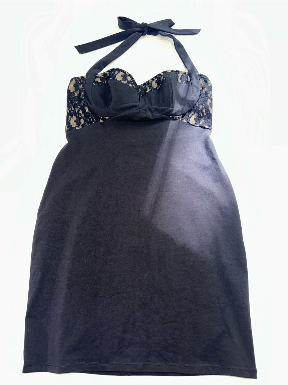 MODA International Medium Black Halter Lace Bustier Bodycon Dress - Picture 2 of 8